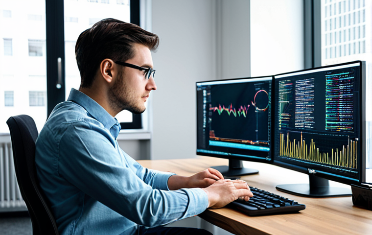A professional software engineer, fully clothed in modest smart casual attire, sits intently at a clean, modern desk in a well-lit tech office. Multiple monitors display intricate code and abstract data visualizations, subtly hinting at AI assistance. The engineer has a focused, intelligent expression, showing a moment of deep problem-solving and an 'aha!' breakthrough. The pose is natural, with well-formed hands resting near a keyboard. The image emphasizes the power of practical application and innovation in coding. safe for work, appropriate content, professional, perfect anatomy, correct proportions, natural pose, proper finger count, natural body proportions, high quality professional photography.