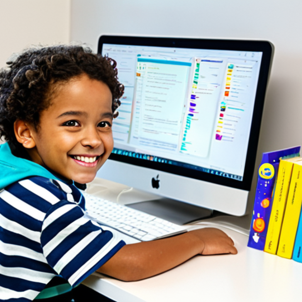 Encouraging Coding Environment**

"A bright and cheerful dedicated coding space in a child's room, featuring a desk with a computer, colorful educational coding books, and playful decorations. The child, fully clothed in casual and comfortable attire, is smiling and engaged with a coding activity on the screen.  Safe for work, appropriate content, family-friendly, well-lit, perfect anatomy, natural proportions, professional photography, high quality."

**