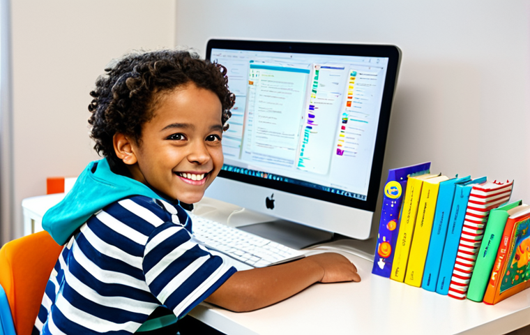Encouraging Coding Environment**
"A bright and cheerful dedicated coding space in a child's room, featuring a desk with a computer, colorful educational coding books, and playful decorations. The child, fully clothed in casual and comfortable attire, is smiling and engaged with a coding activity on the screen. Safe for work, appropriate content, family-friendly, well-lit, perfect anatomy, natural proportions, professional photography, high quality."
**
