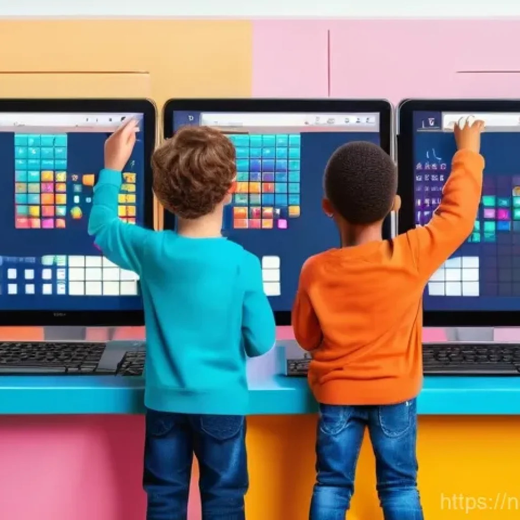 코딩교육지도사와 교육 철학 사례 - **Prompt:** A vibrant, engaging image depicting a group of four diverse children, aged 9-11, activel...