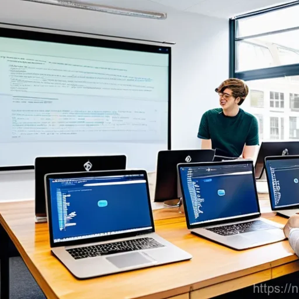 코딩교육지도사와 학습 자료 분석 사례 - "A vibrant, modern classroom set in Amsterdam, filled with diverse students (aged 18-25) actively le...