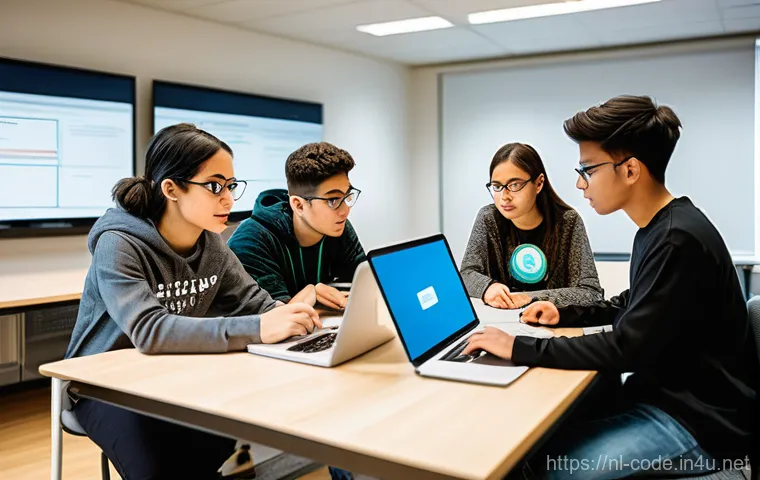 코딩교육지도사 시험 준비에 도움 되는 앱 - **"A dynamic female coding instructor, around 30 years old, stands energetically in front of a large...