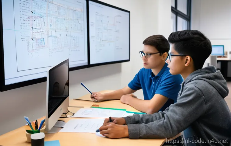 코딩교육지도사와 강의 스킬 개발 방법 - **Empathic Coding Instructor in a Diverse Classroom:** A warm and inviting image of a diverse group ...