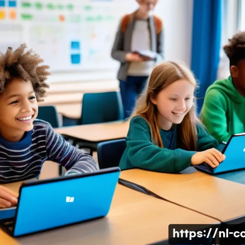 코딩교육지도사와 데이터 시각화 수업 사례 - **Prompt:** A group of diverse Dutch children, aged 8-12, are joyfully engaged in a vibrant coding w...
