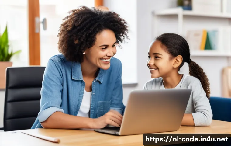 코딩교육지도사와 학습 관리 도구 추천 - **Prompt:** A heartwarming and bright scene showing a diverse child, around 8-10 years old, wearing ...