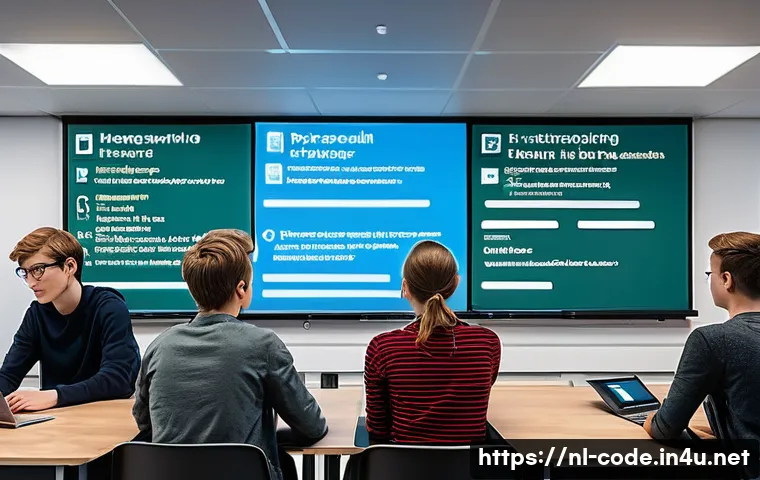 코딩교육지도사 시험에서 자주 출제되는 주제 - A modern classroom setting in the Netherlands, featuring a diverse group of teenage students attenti...