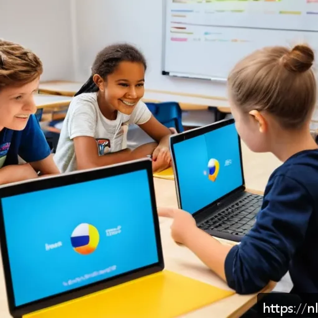 코딩교육지도사와 학습 경험 디자인 - A modern classroom in the Netherlands filled with diverse children aged around 10-12, actively engag...