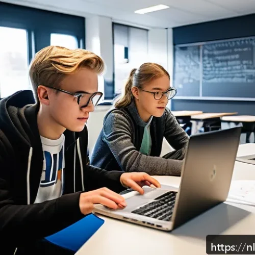 Home 33 코딩교육지도사로서 교육 효과 측정 방법 - A modern classroom scene in the Netherlands featuring diverse Dutch students aged around 15-18 worki...