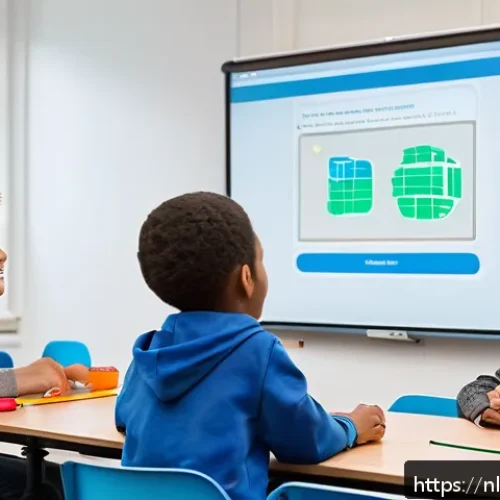 코딩교육지도사 직업 전망 및 변화 - A modern Dutch classroom scene with a diverse group of children aged 8-12 engaged in coding activiti...
