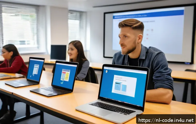 코딩교육지도사와 학습 지원 도구 사례 - A professional digital skills coach in a modern Dutch classroom setting, guiding a diverse group of ...