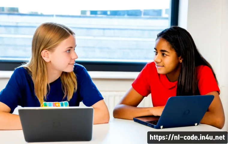Home 17 코딩교육지도사로서 학생 평가 사례 연구 - Photorealistic Dutch secondary-school coding classroom, a coding education instructor calmly assessi...